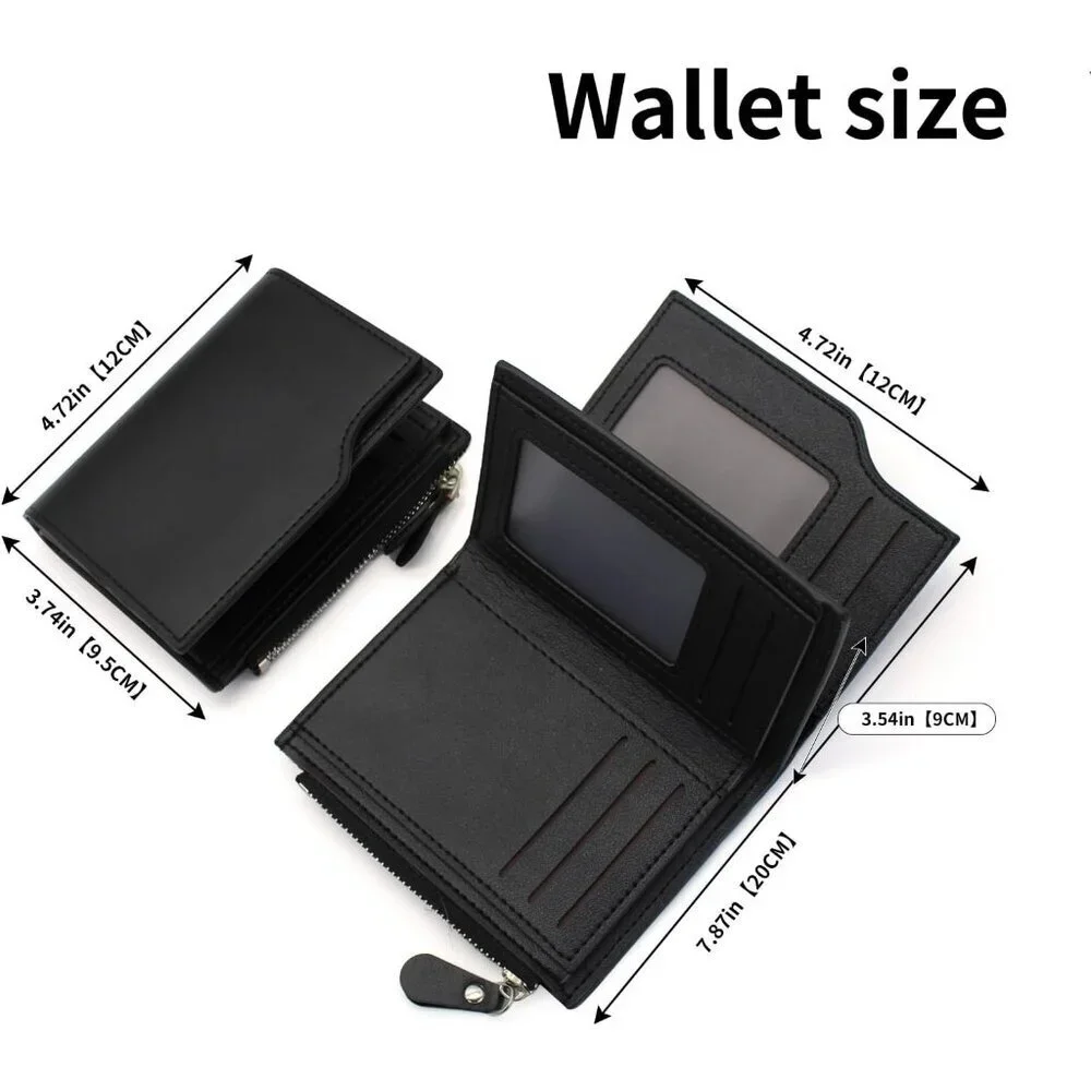 Men's Fashionable Black Zipper Coin Pocket Minimalist Wallet Card Designed